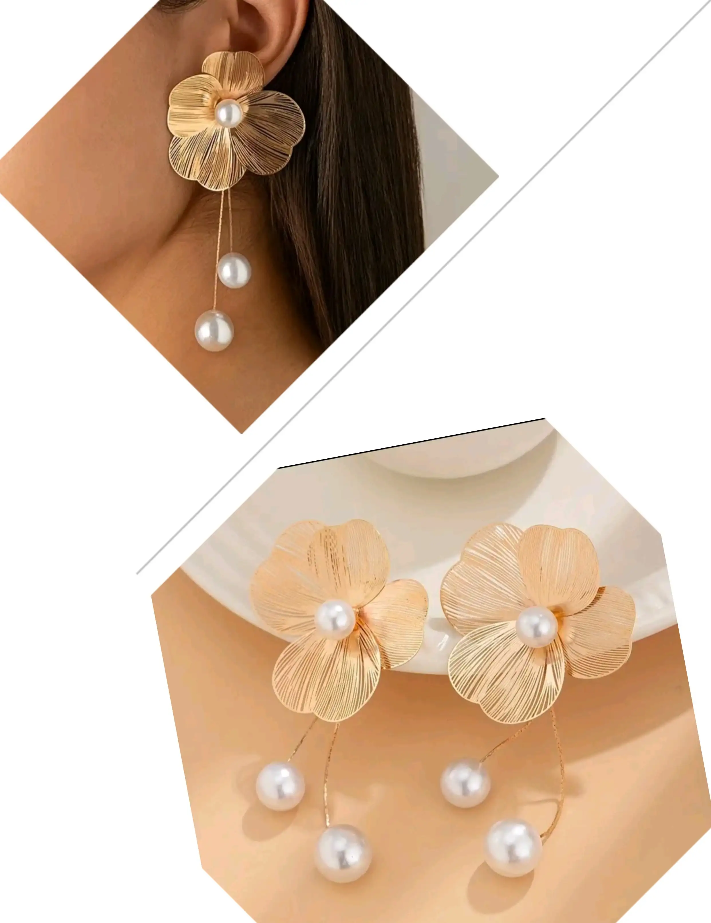 Aretes flor con perlas 