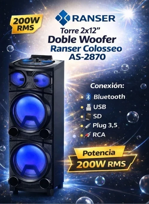 TORRE DE SONIDO RANSER COLOSSEO AS 2870 15000 WATTS NEGRO