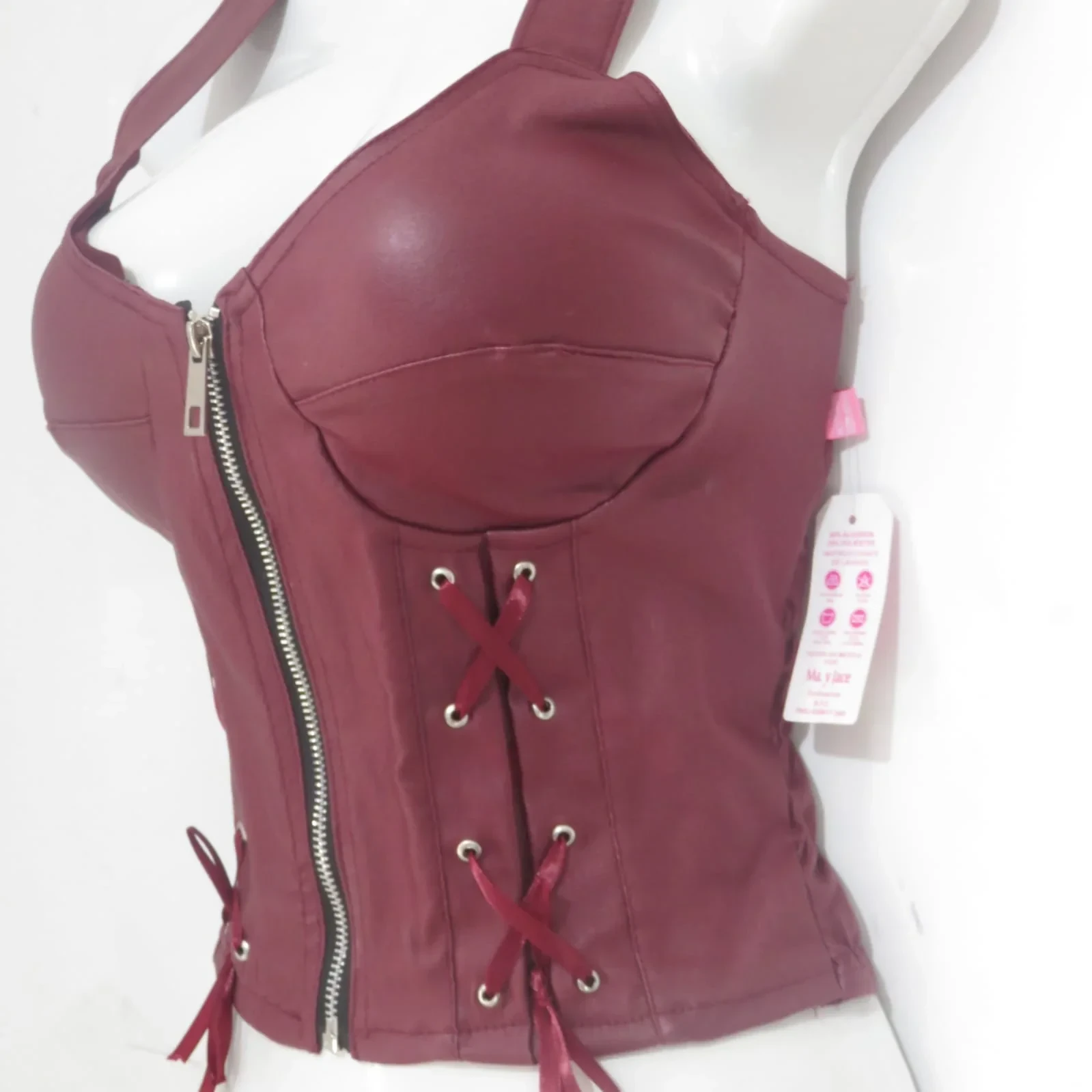 Corset vino de vinil con cierre 2