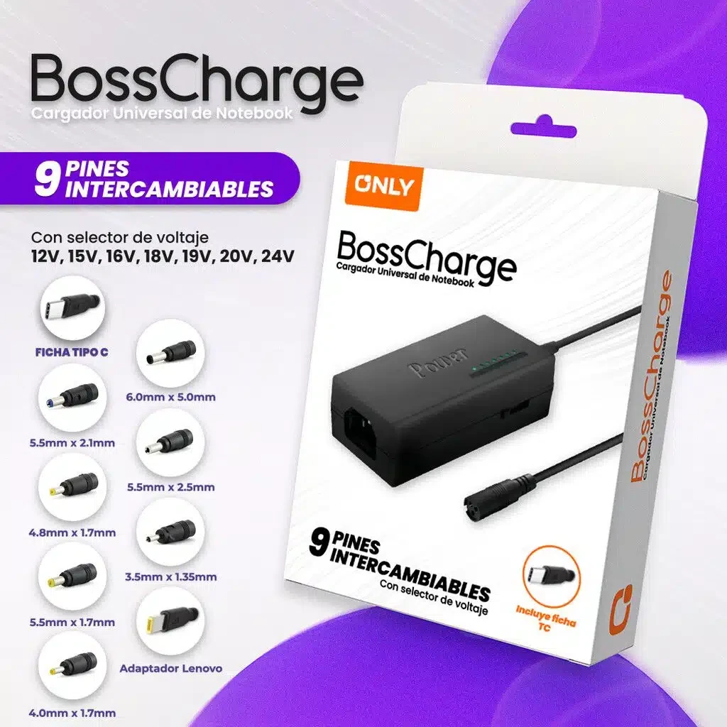 CARGADOR DE NOTEBOOK MODO-504 96W 9 CONECTORES – ONLY 3