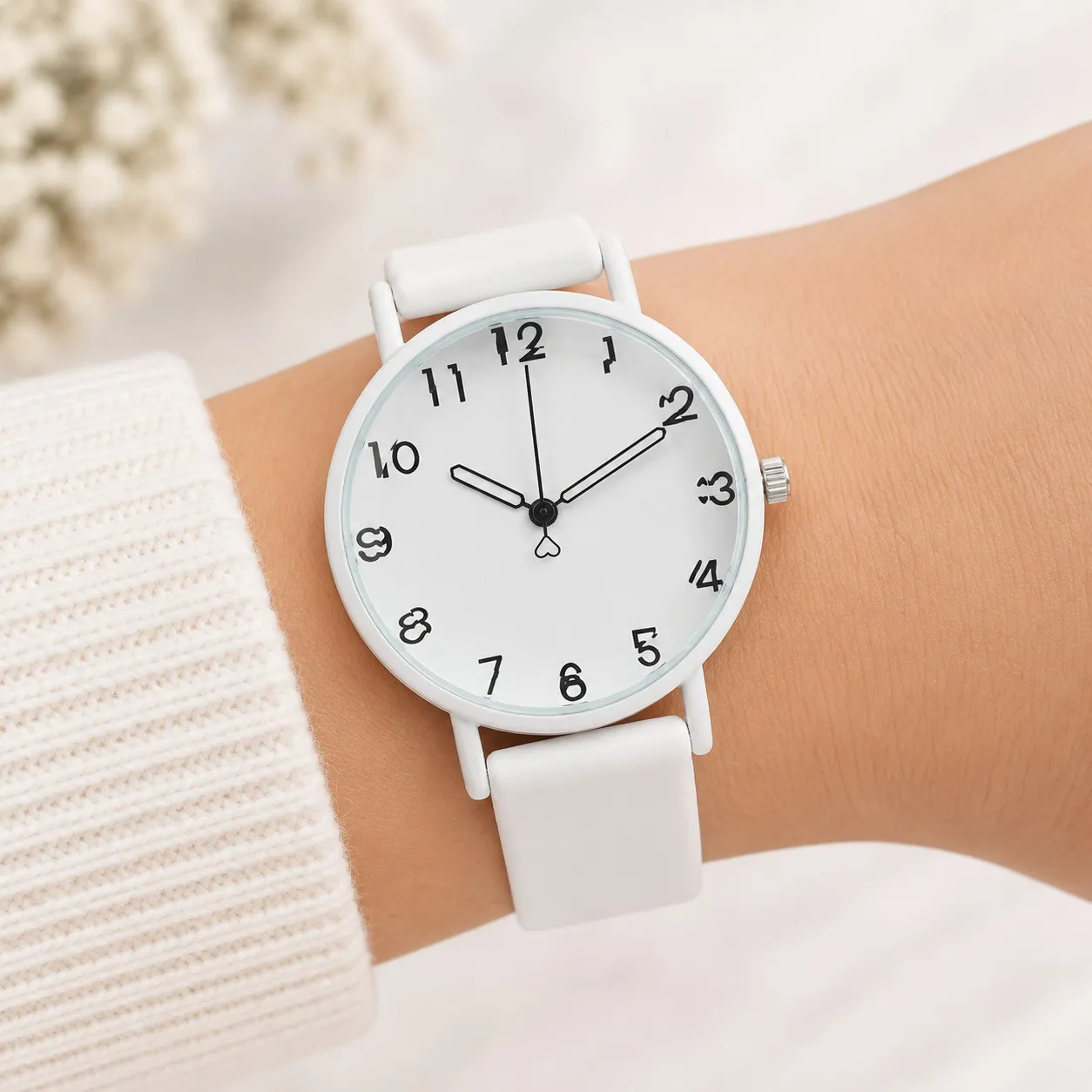 Reloj Pulso Goma Analogo Segundero Corazon Blanco