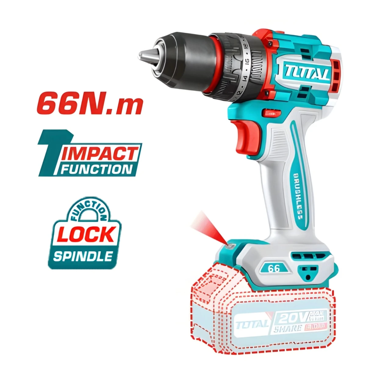 TAGLI21154-TIDLI20668 Amoladora angular 4 ½" inalámbrica total + taladro percutor 66nm con bateria y cargador 2