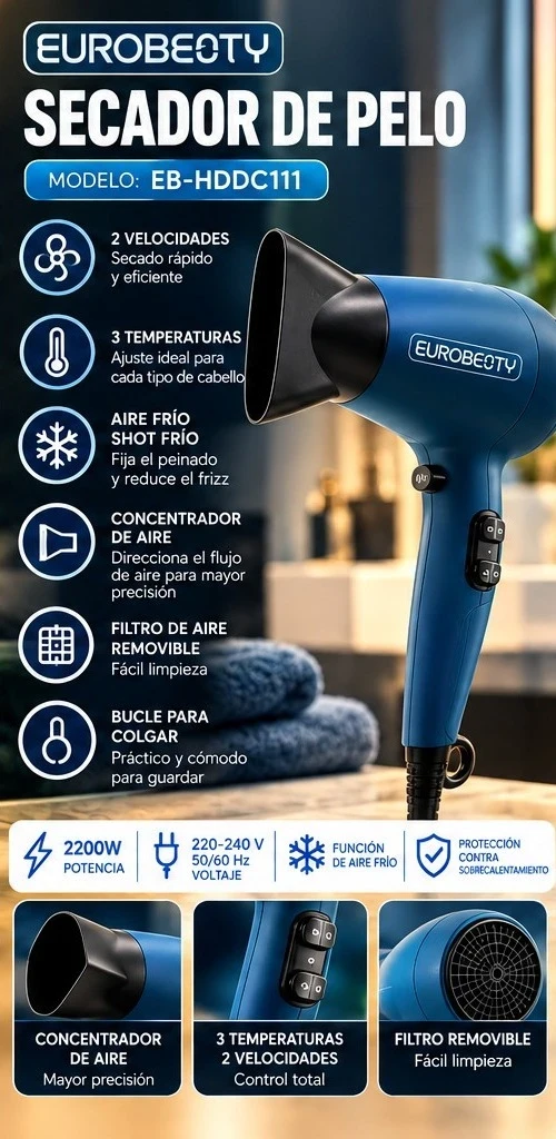 SECADOR DE PELO EUROBEAUTY EB-HDDC111