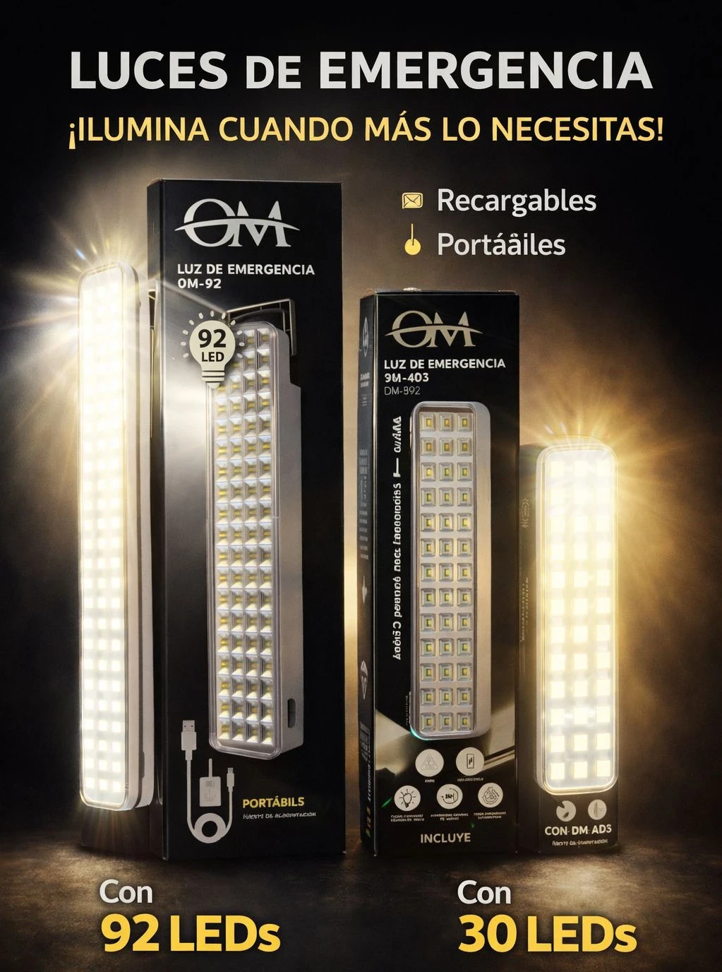 LUZ DE EMERGENCIA OM 30 LEDS 