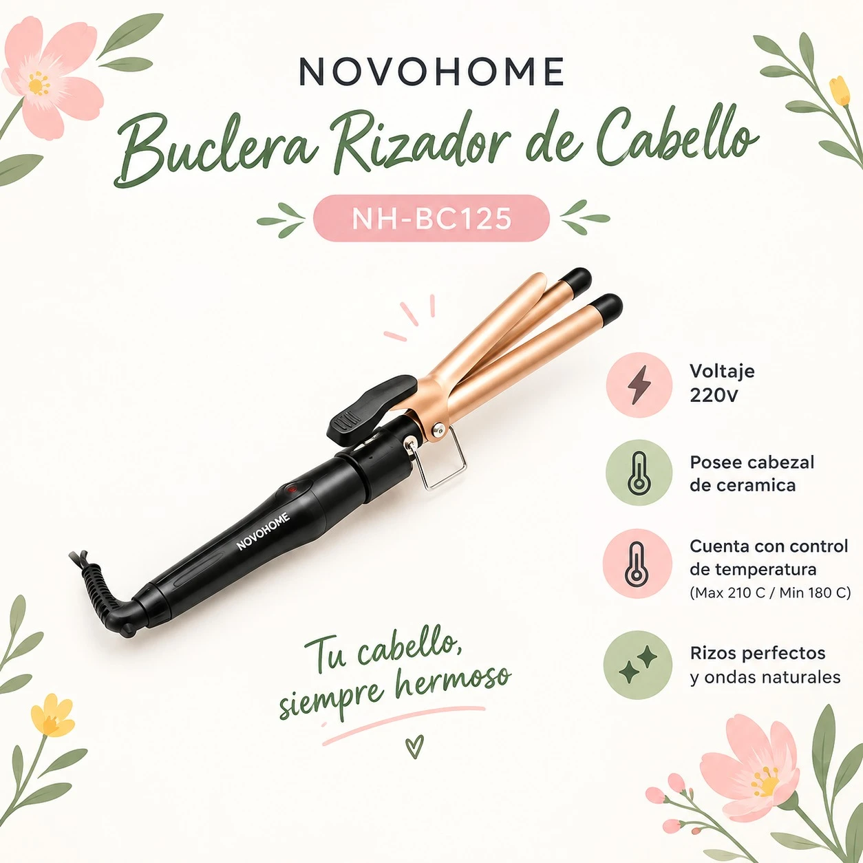 BUCLERA RIZADOR DE CABELLO NH-BC125 NOVO HOME