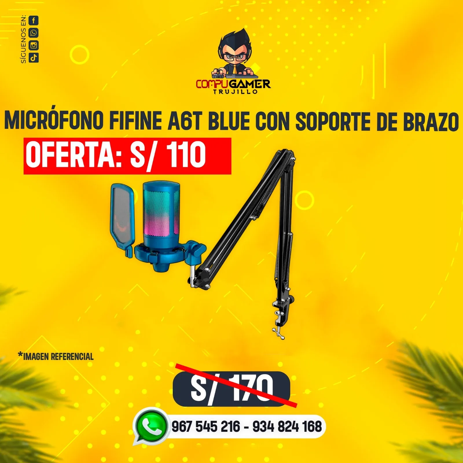 MICRÓFONO FIFINE A6T RGB CON BRAZO BLUE