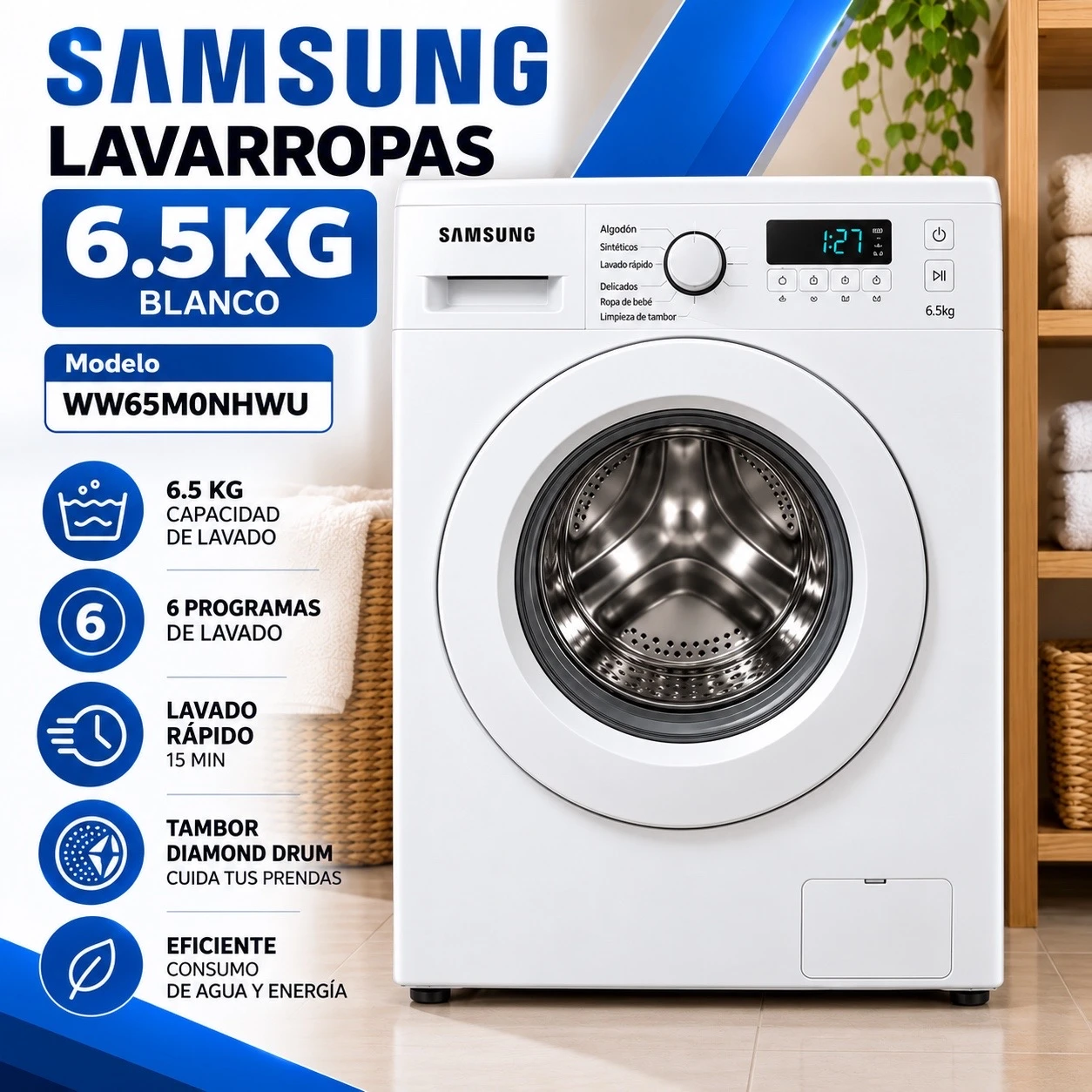 LAVARROPAS SAMSUNG 6.5KG BLANCO