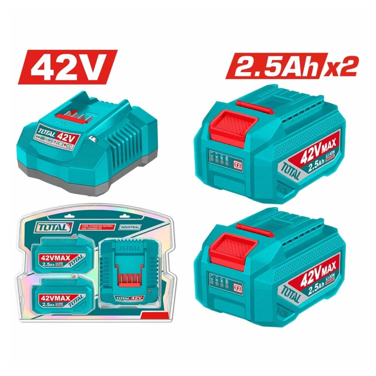 Combo de 2 batería 2.5 amp + cargador rápido 42v total SKU: TFBCPM25221