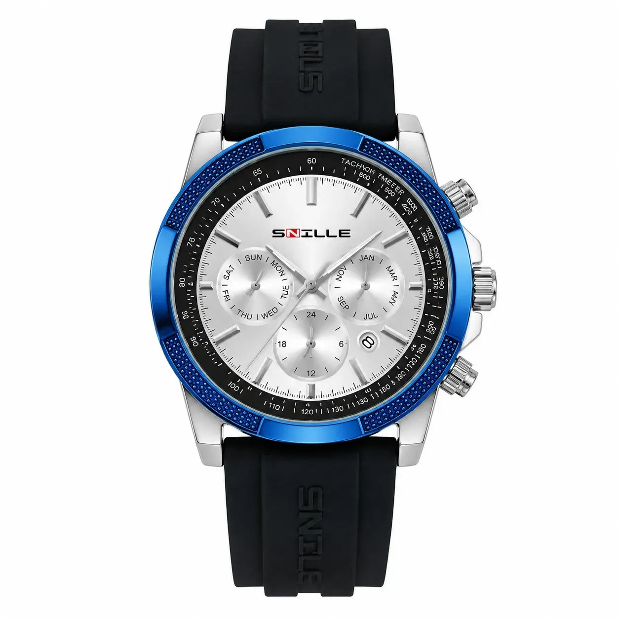 Reloj Snille Original Pulso Silicona Análogo Plateado Negro Azul