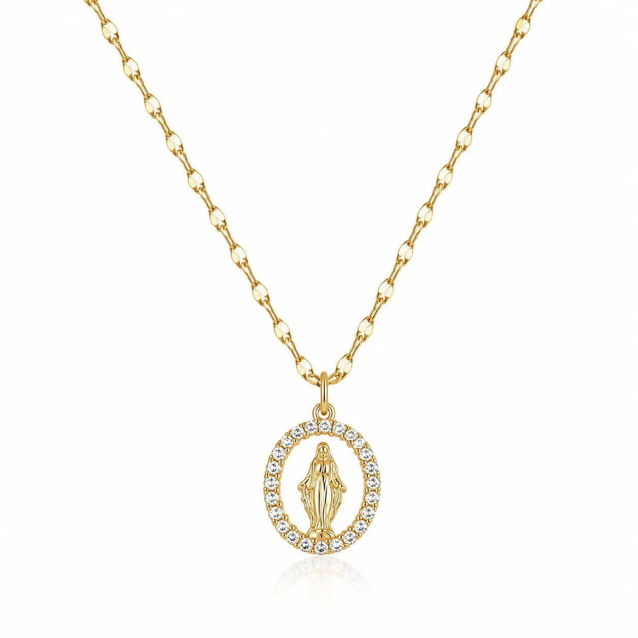 Cadena Y Dije En Acero Con Piedra Circon De Virgen Pequeña Blanca