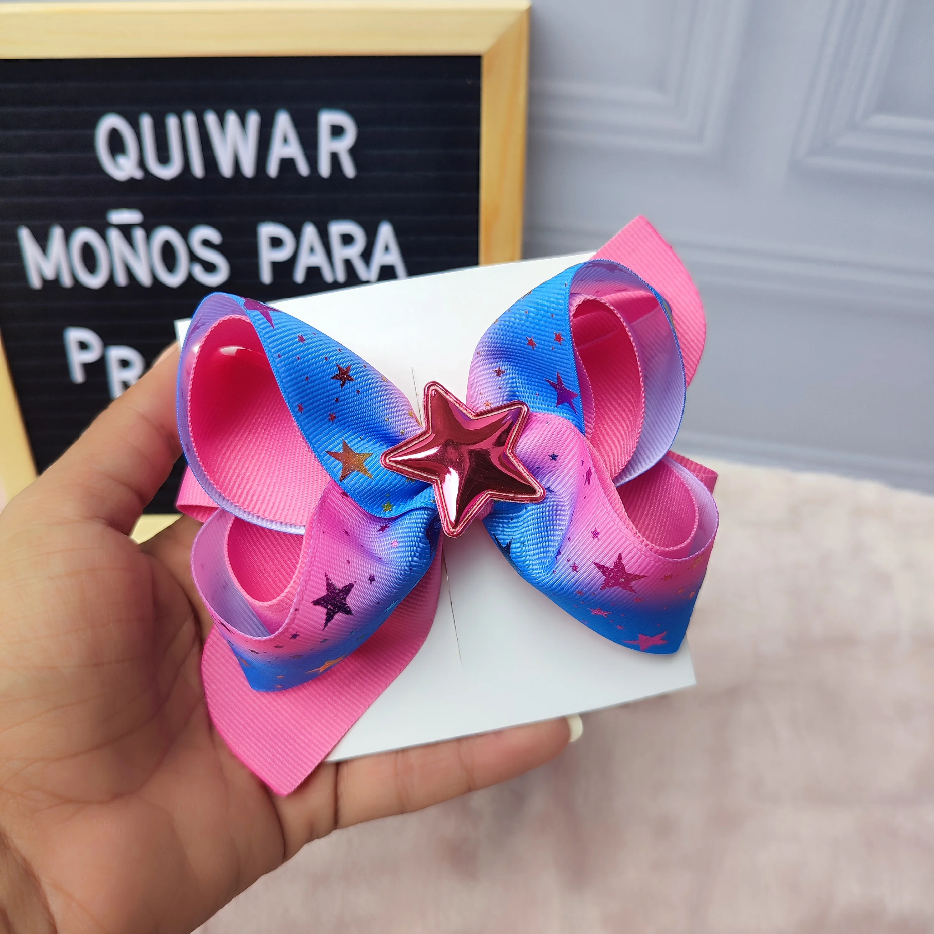 Lazo Estrellas Rosado con Azul