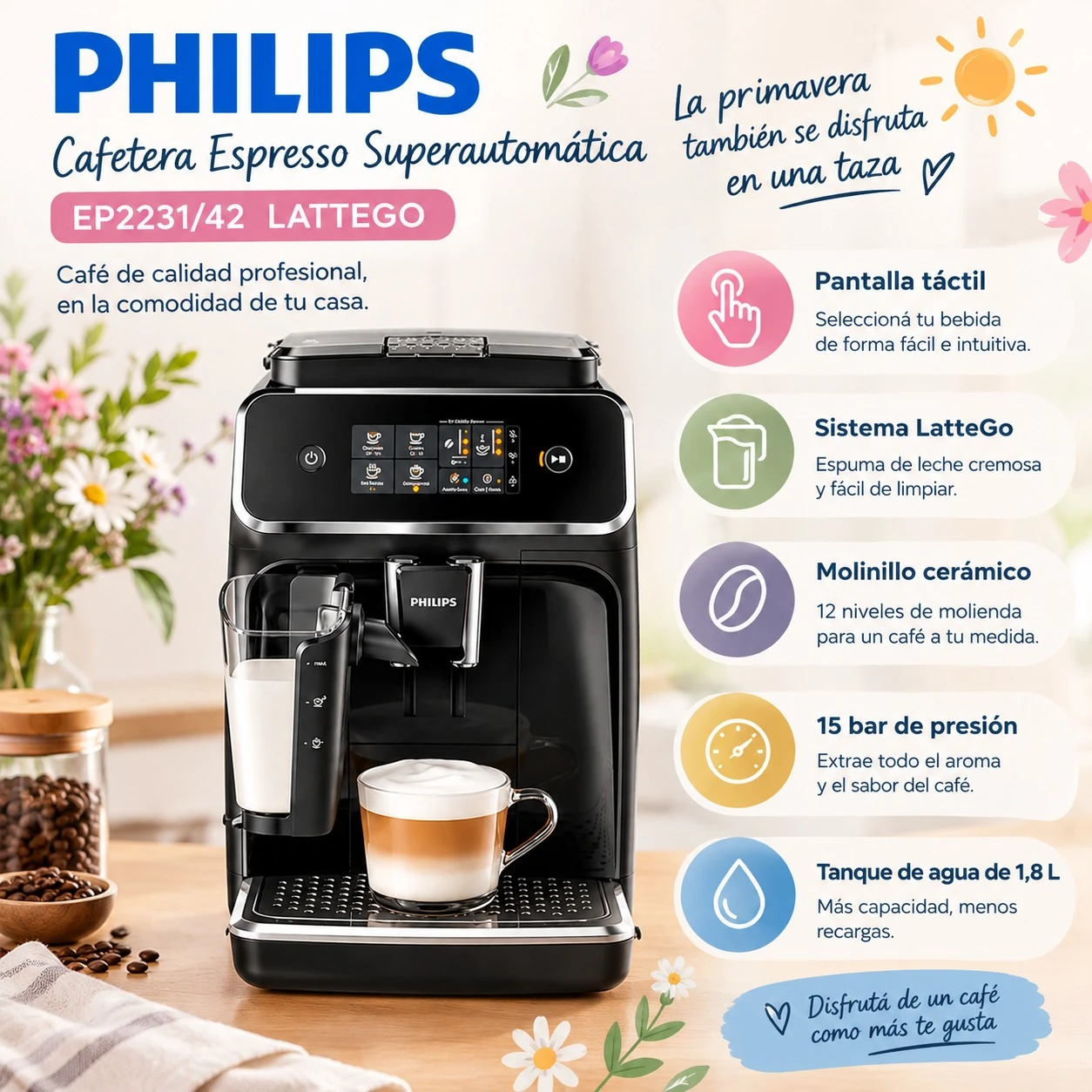 CAFETERA CON MOLINILLO PHILIPS EP2231/42 LATTEGO