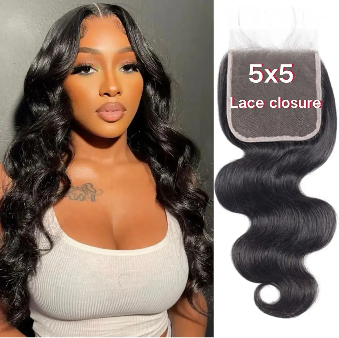 Cierre de encaje de 22 pulgadas, 5x5  ondulado150 % densidad, 12A, sin procesar, rizado profundo, cabello humano virgen, cierre frontal de encaje, sin nudos blanqueados, negro natural