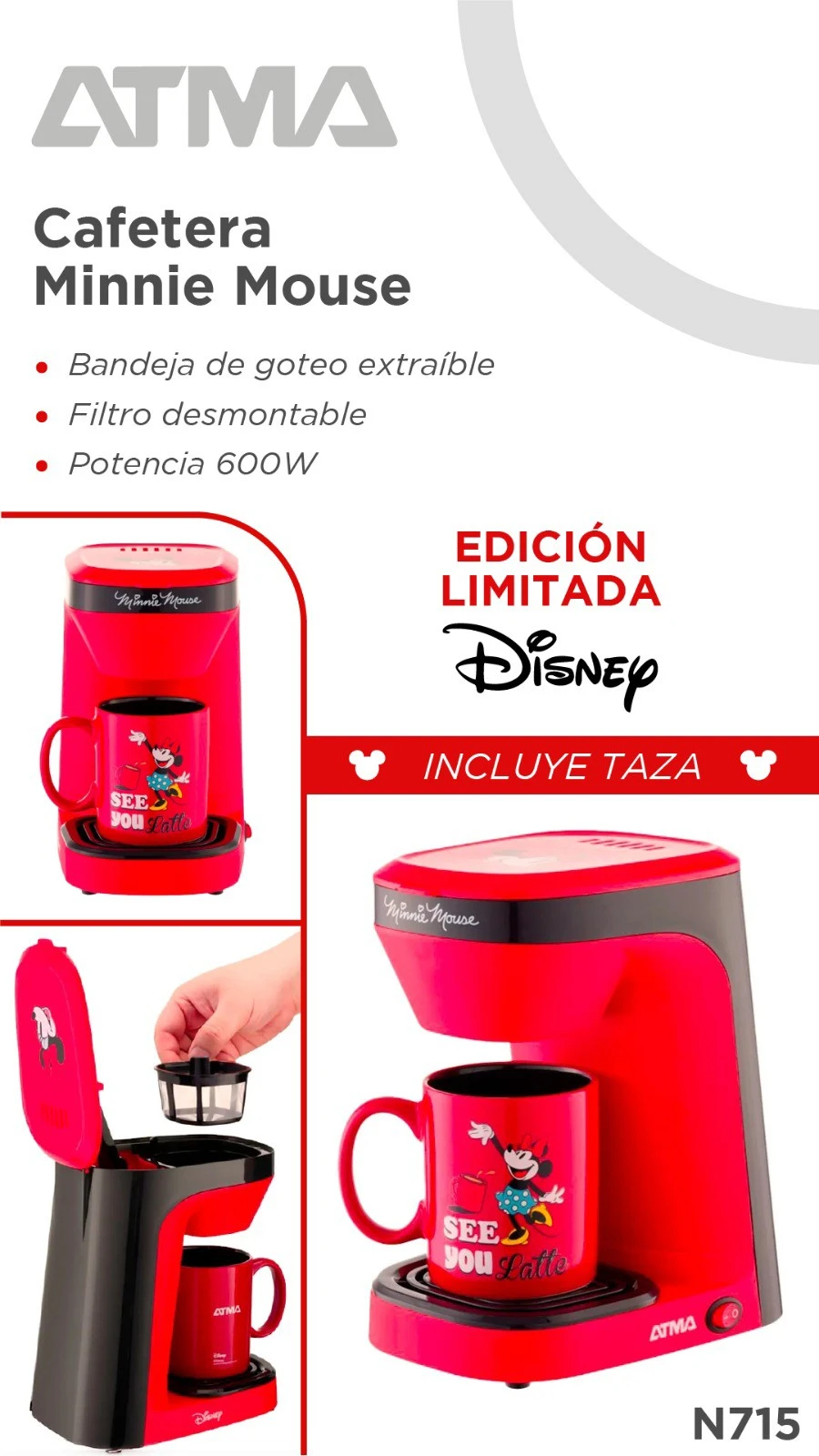 Cafetera personal Minnie c/taza