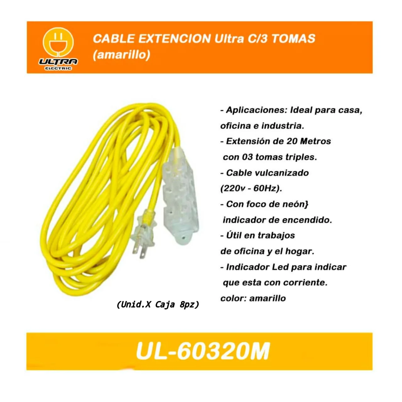 CABLE EXTENCION Ultra C/3 TOMAS 20M (amarillo) 