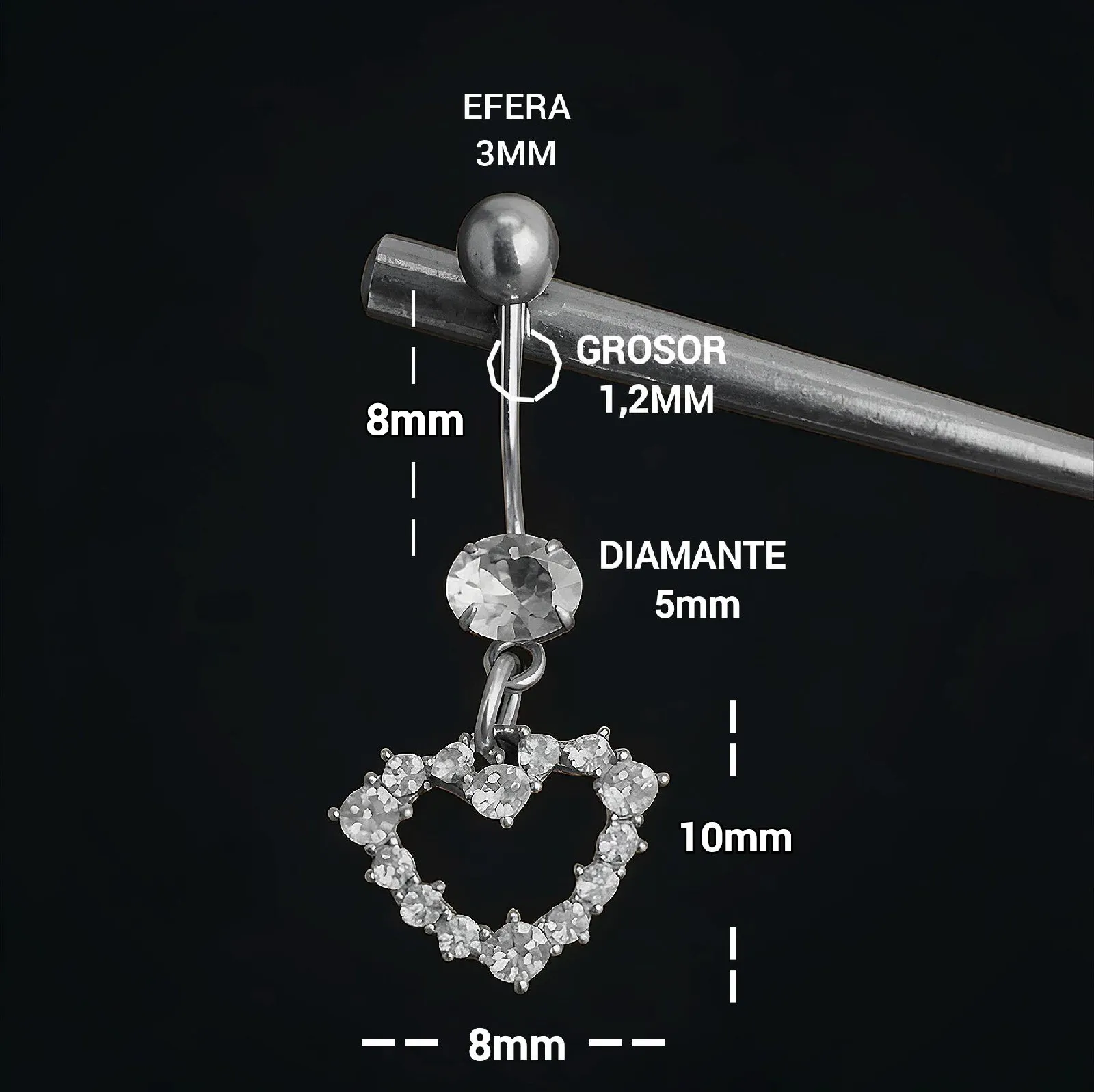Mini Piercings Navel, Acero quirúrgico ( 8mm/ 1,2 mm ) Brillo y comodidad al Ras 2