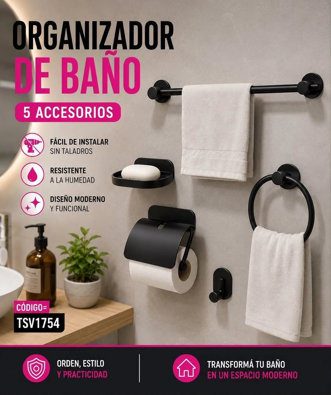 ORGANIZADOR DE BAÑO 5 accesorios TSV1754