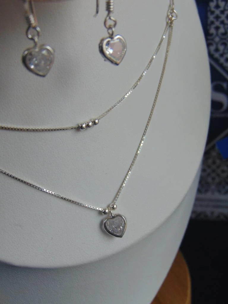 JUEGOS PLATA LEY 932 DOBLE CORAZON MURANO ARETE GANCHO 45CM LARGO 3