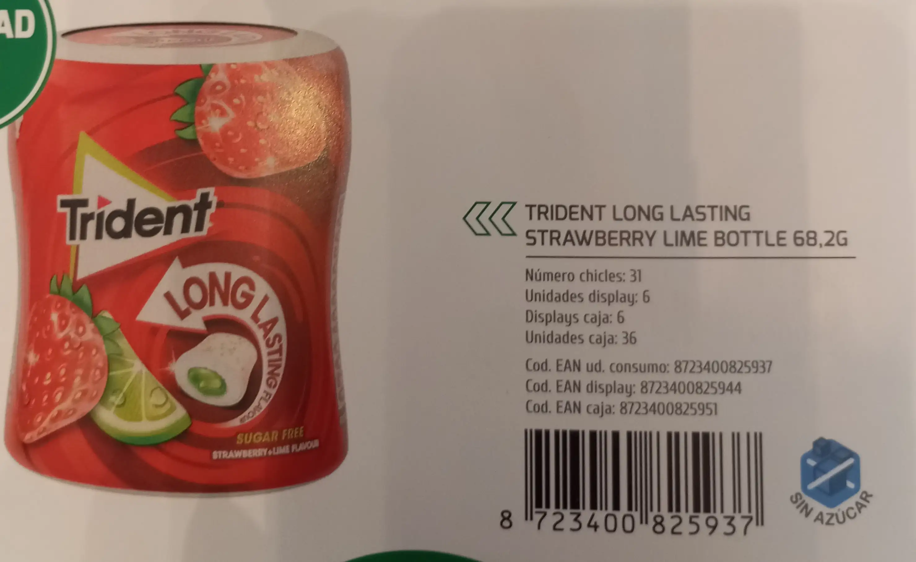 TRIDENT LONG LASTING STRAWBERRY LIME BOTE