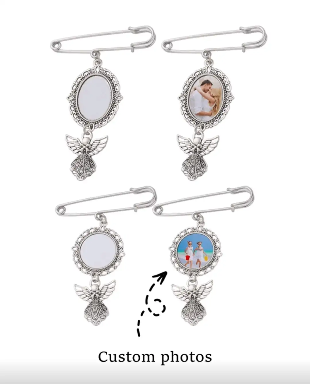 Broche personalizado con foto de boda, recuerdo conmemorativo, pasador de ojal, broche con imagen personalizada de ángel para ramo, regalo DIY para la madre o el padre de la novia o el novio, broche de graduación 2