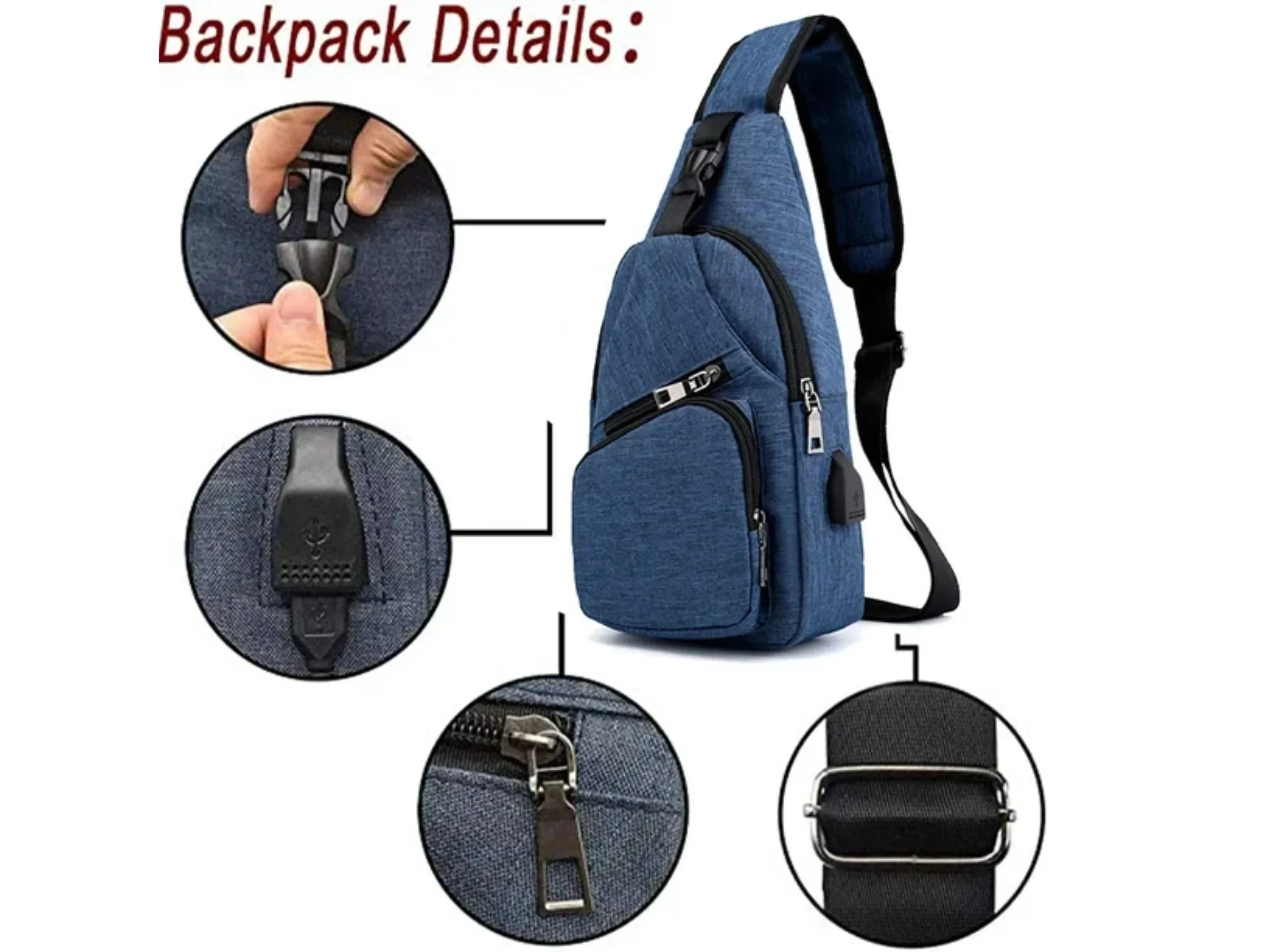 Bolso Impermeable Bandolero Con Usb Color AZUL 3