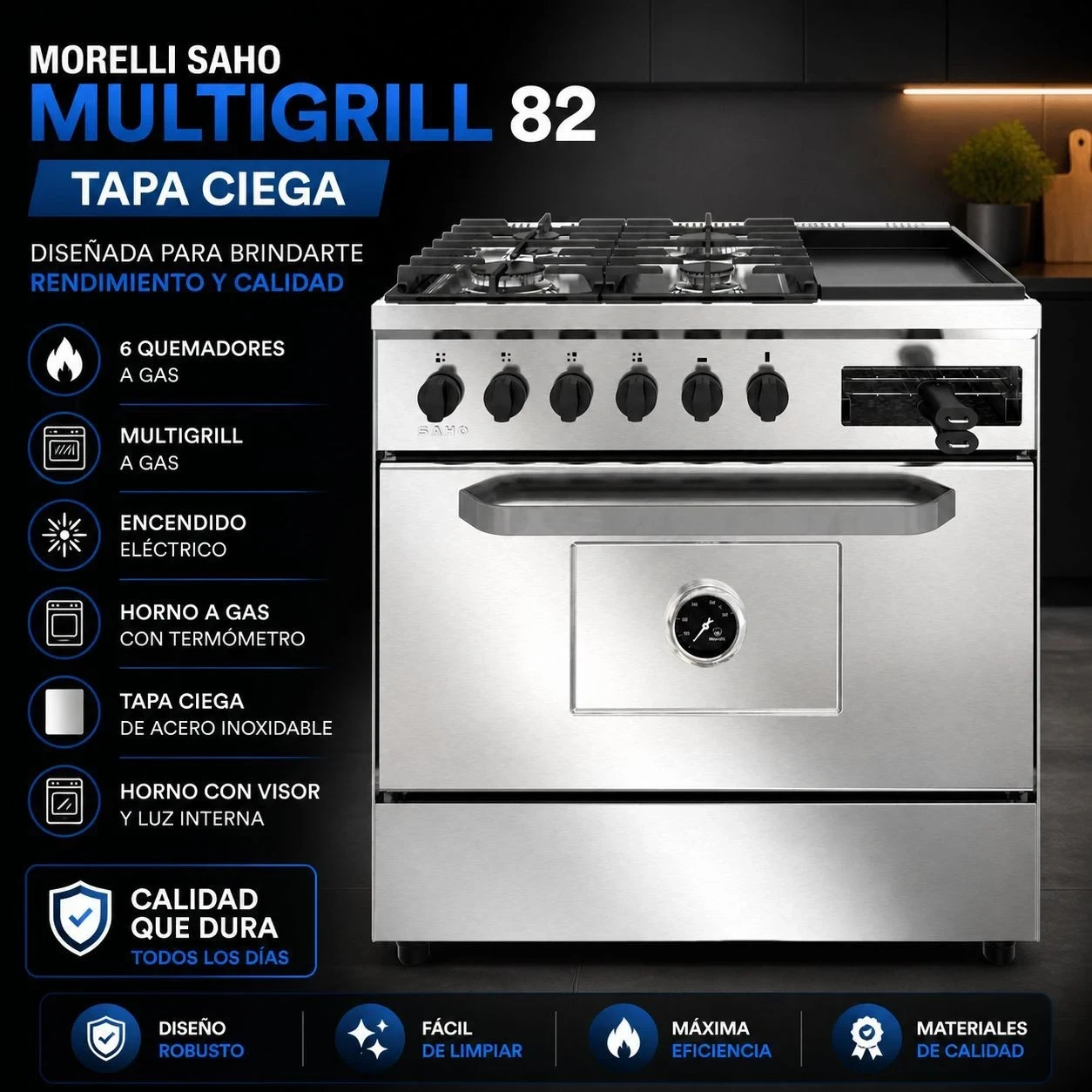 Cocina Industrial Morelli Saho kuma 820 Multigrill Puerta Ciega