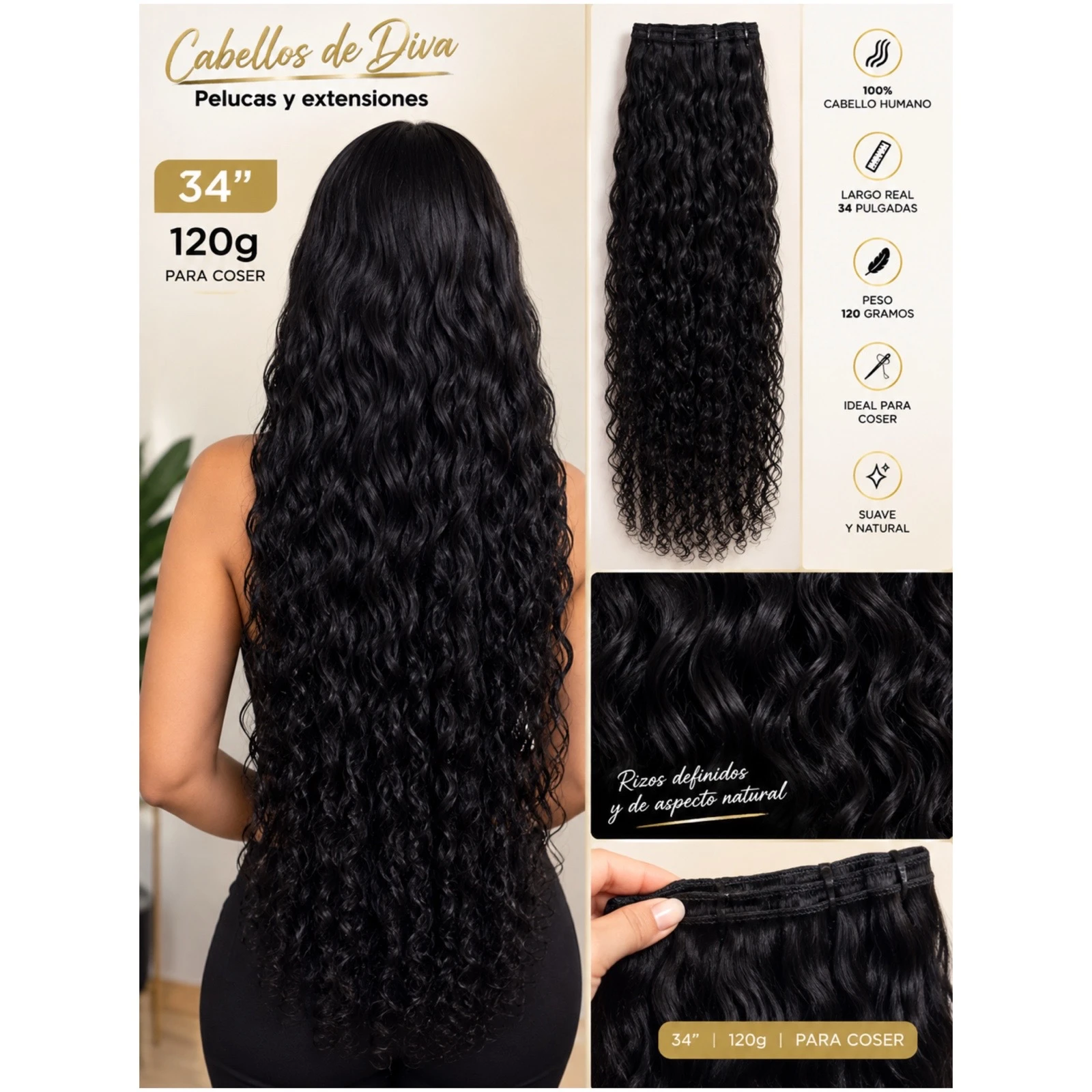 Color #613 Cabello humano kinky  paquetes  34 pulgadas 120g