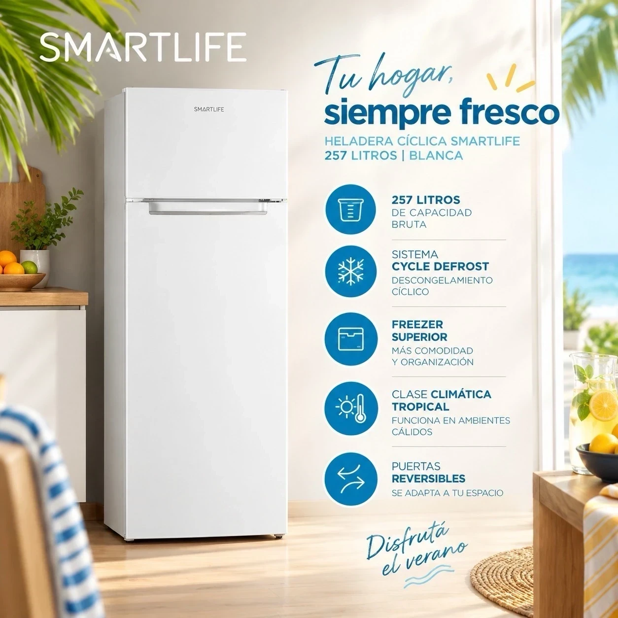   HELADERA SMARTLIFE 257 LITROS BLANCA