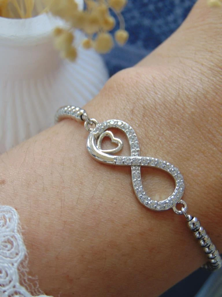 PULSERAS RODIO PLATE INFINITO CORAZON MICROCIRCONES BLANCOS 2