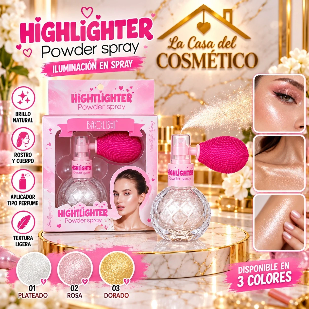 lumera polvo de hadas baolishi iluminador en polvo spray – brillo de ensueño