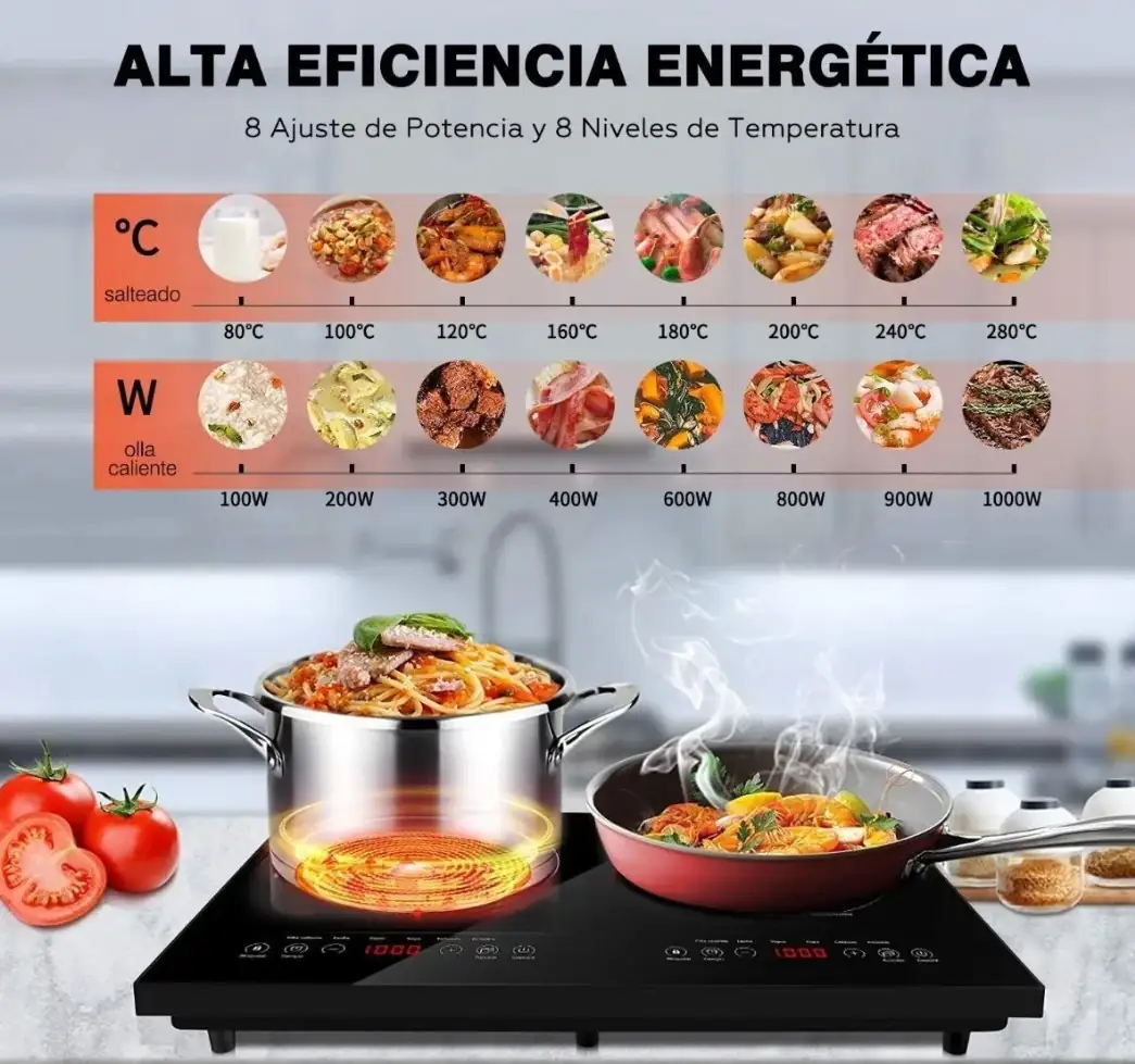 Parrilla estufa de inducción doble, touch 5 funciones de cocción  4