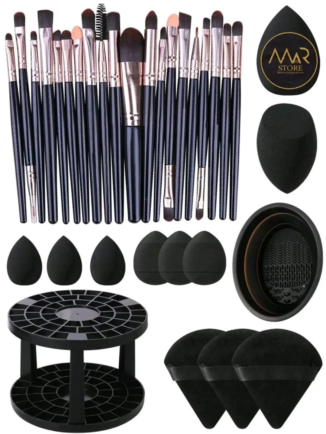 Set de brochas y esponjas de maquillaje más organizador 