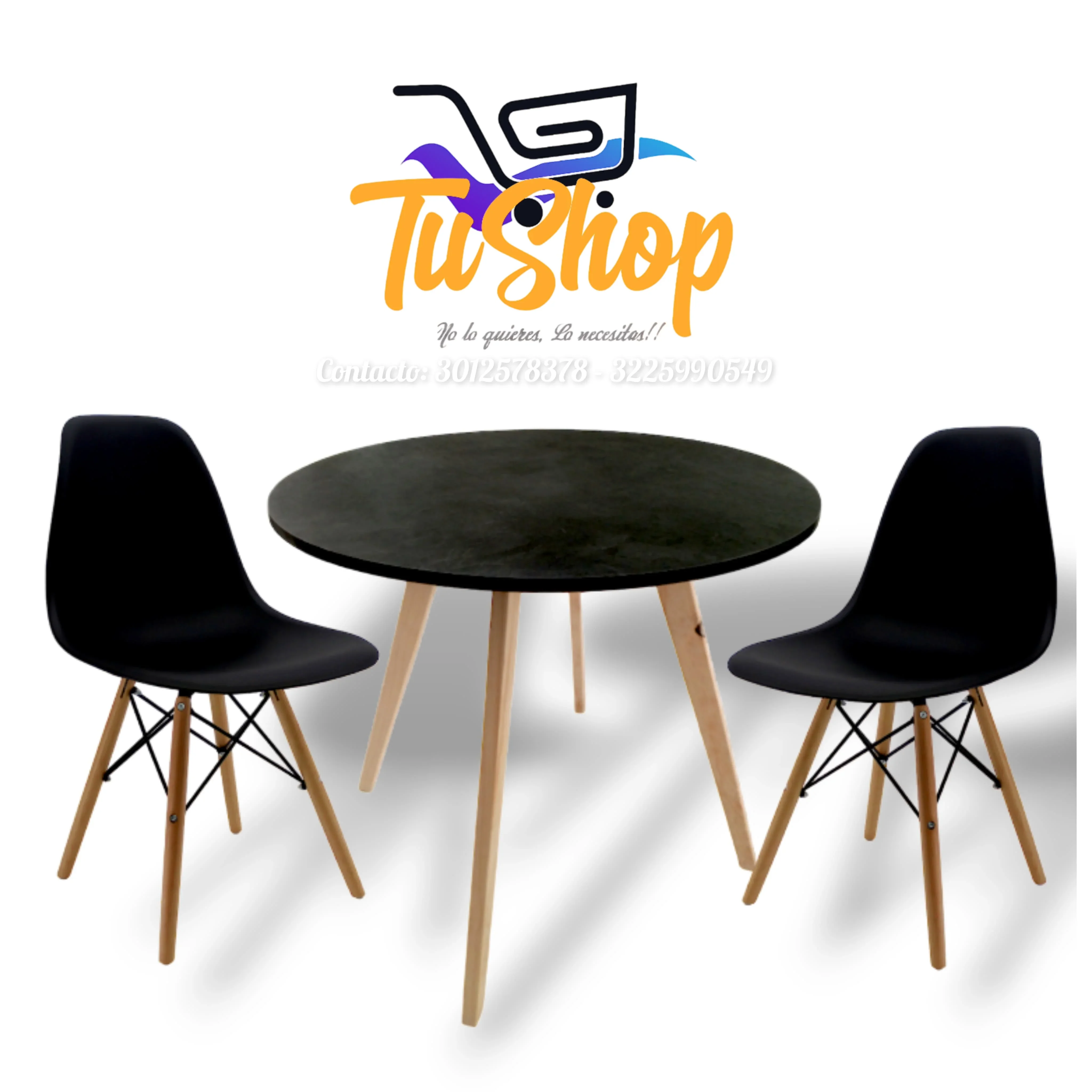 Comedor Nórdico Negro Volcán + 2 Sillas Eames 