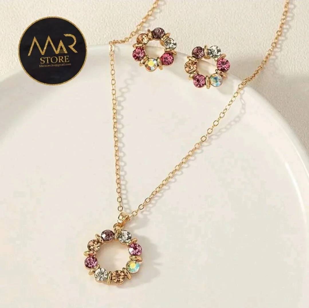 Conjunto de joyas de flores en aleación y zirconia 