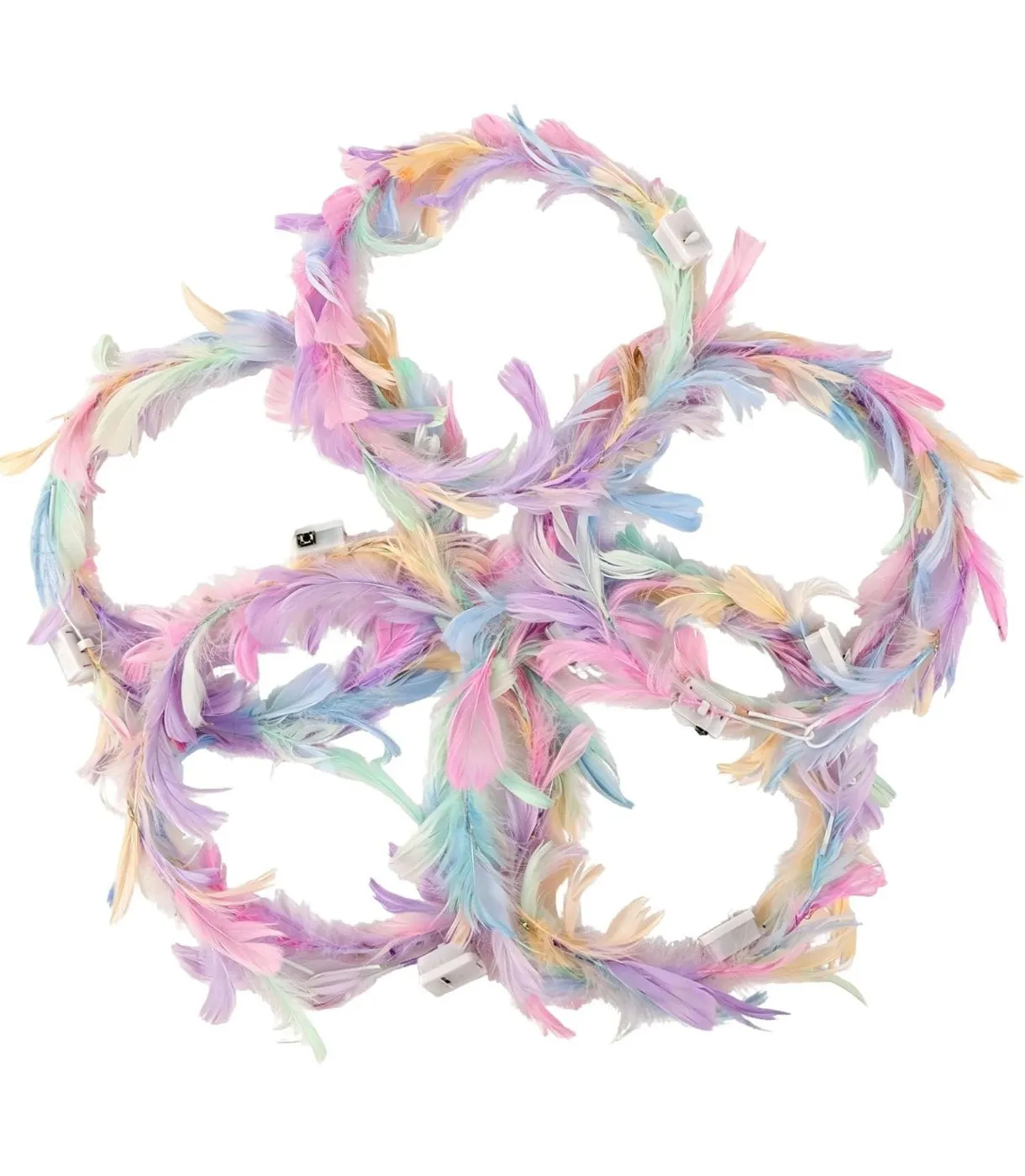 Vincha corona de plumas multicolor 10 led  2