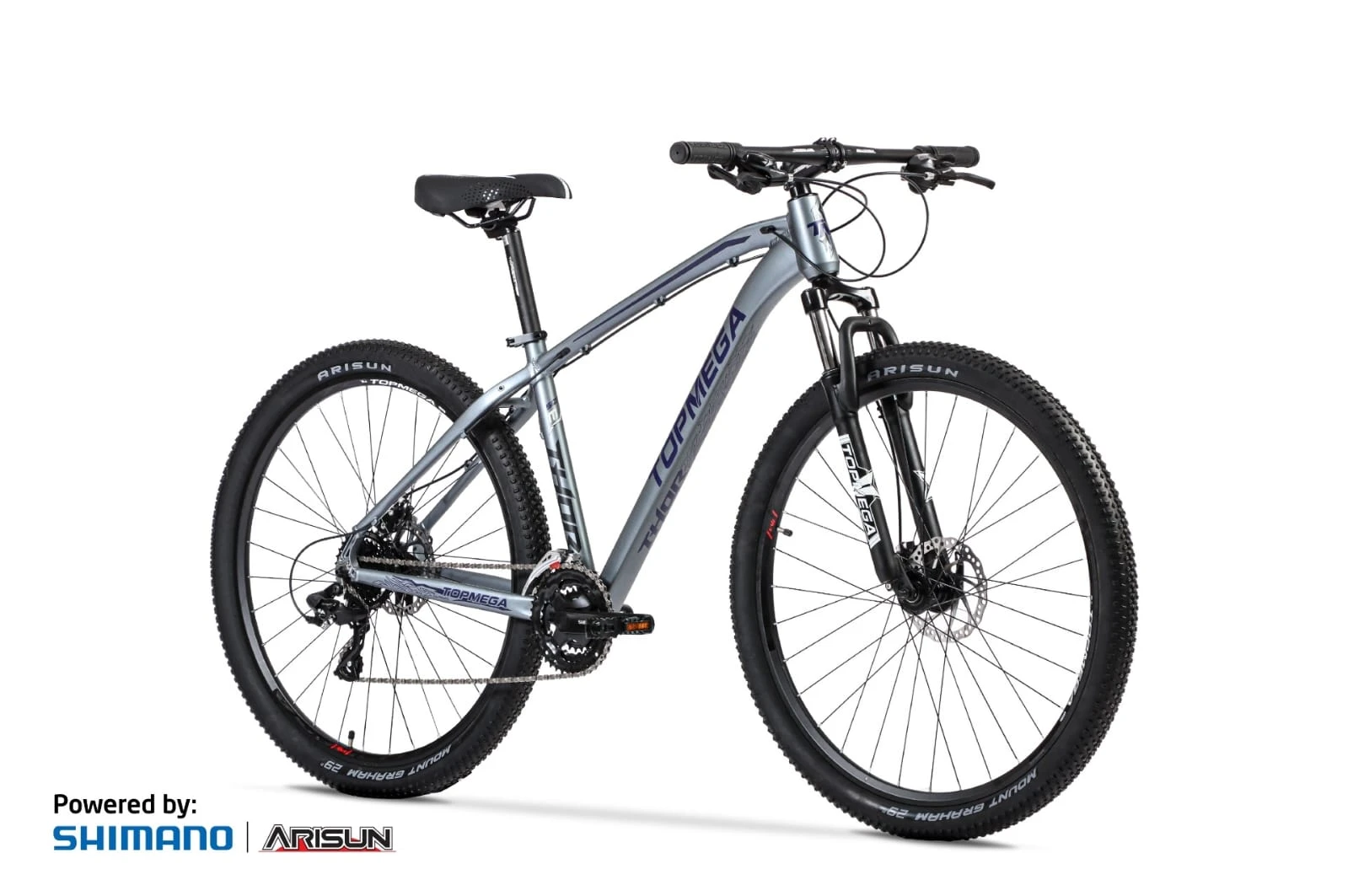 BICICLETA MOUNTAIN BIKE TOPMEGA 24 VELOCIDADES GRIS/AZUL