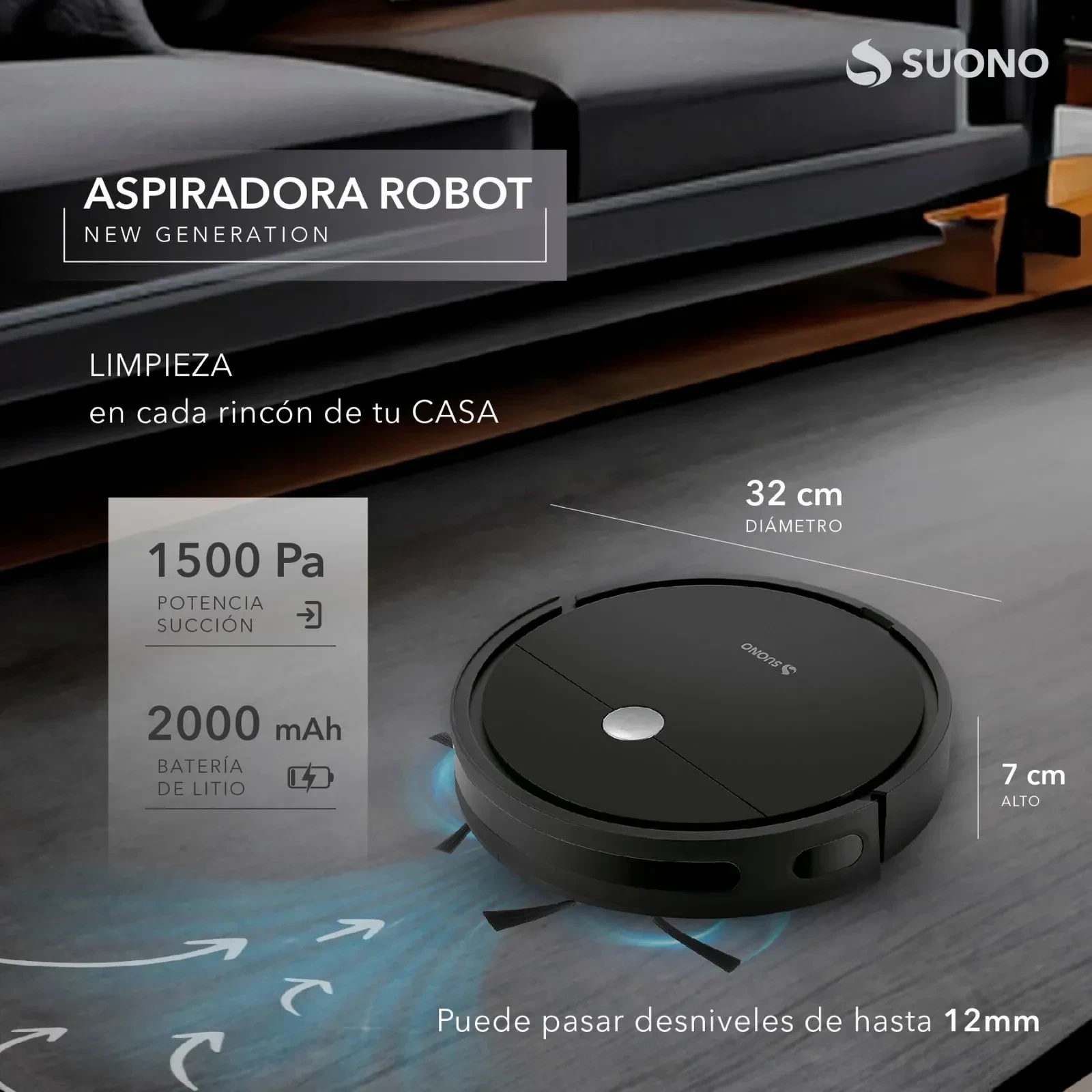 Aspiradora Robot Suono Control Remoto Automática Base Carga Negra 2