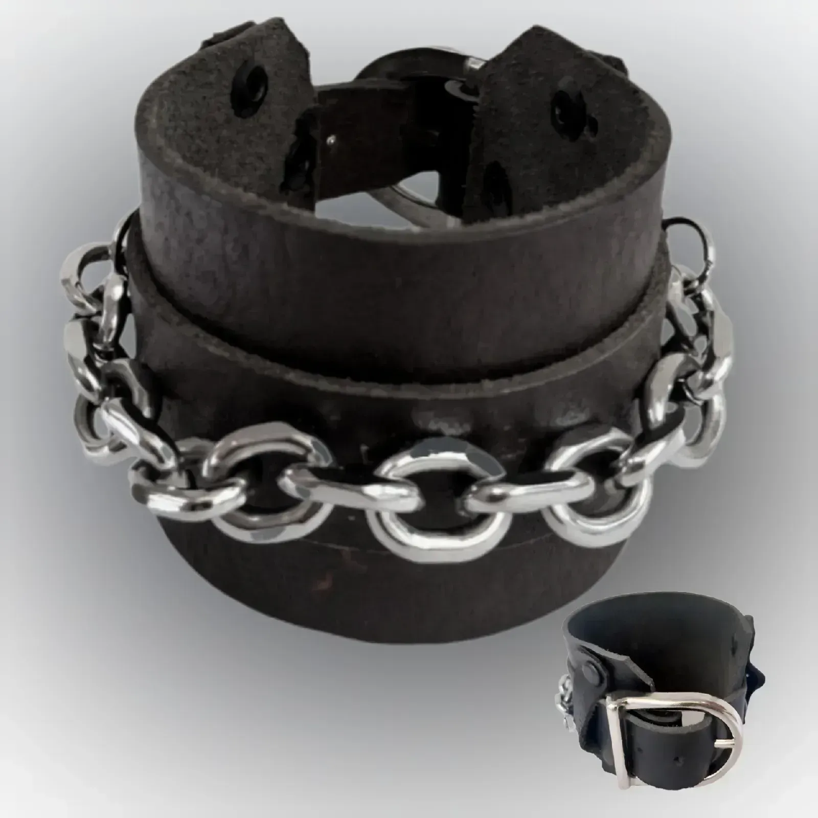 Muñequera Chain Style - Doble Cuero de Alta Resistencia con Cadena Acero Inoxidable - Tienda del Metal