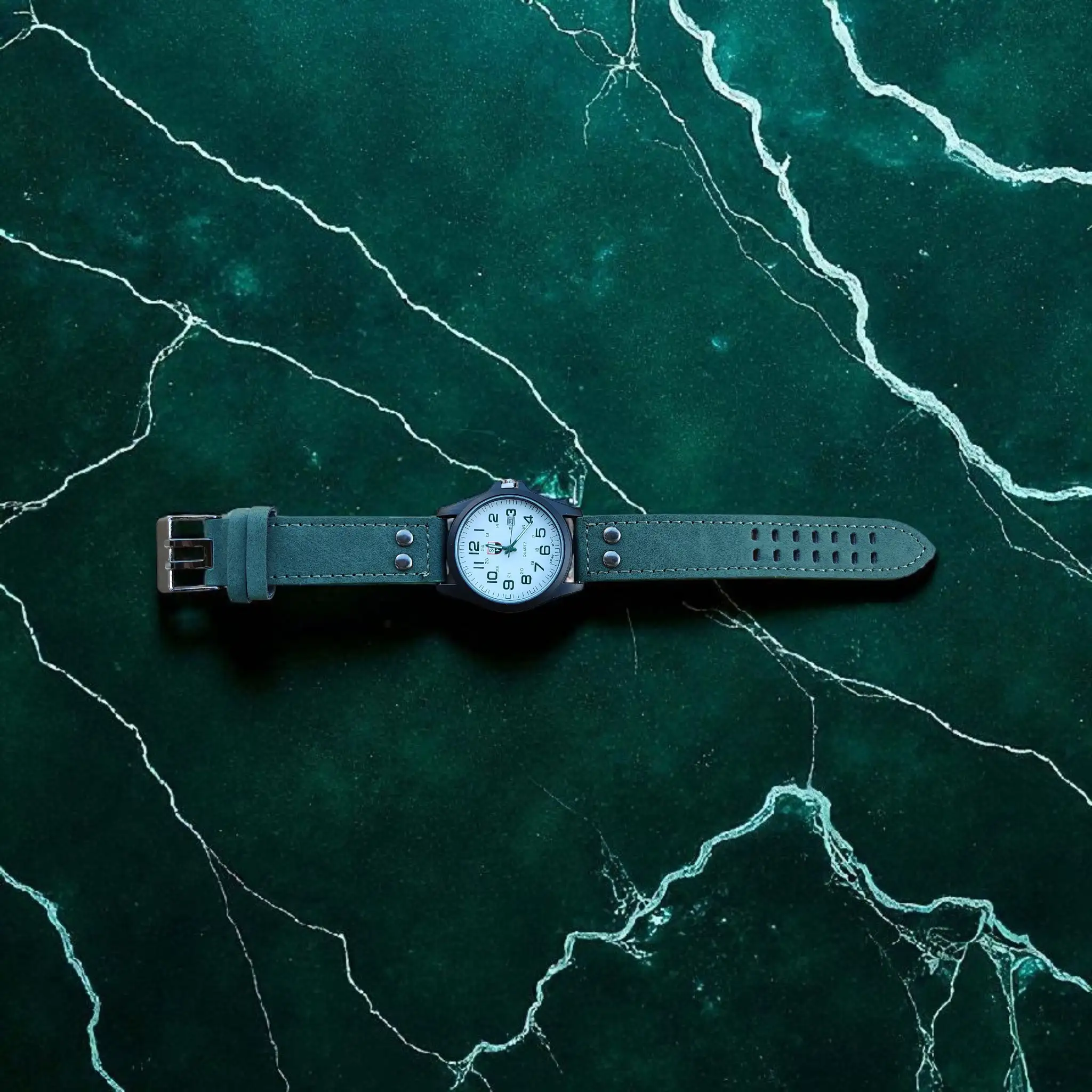 Reloj masculino, estilo casual con correa verde 2