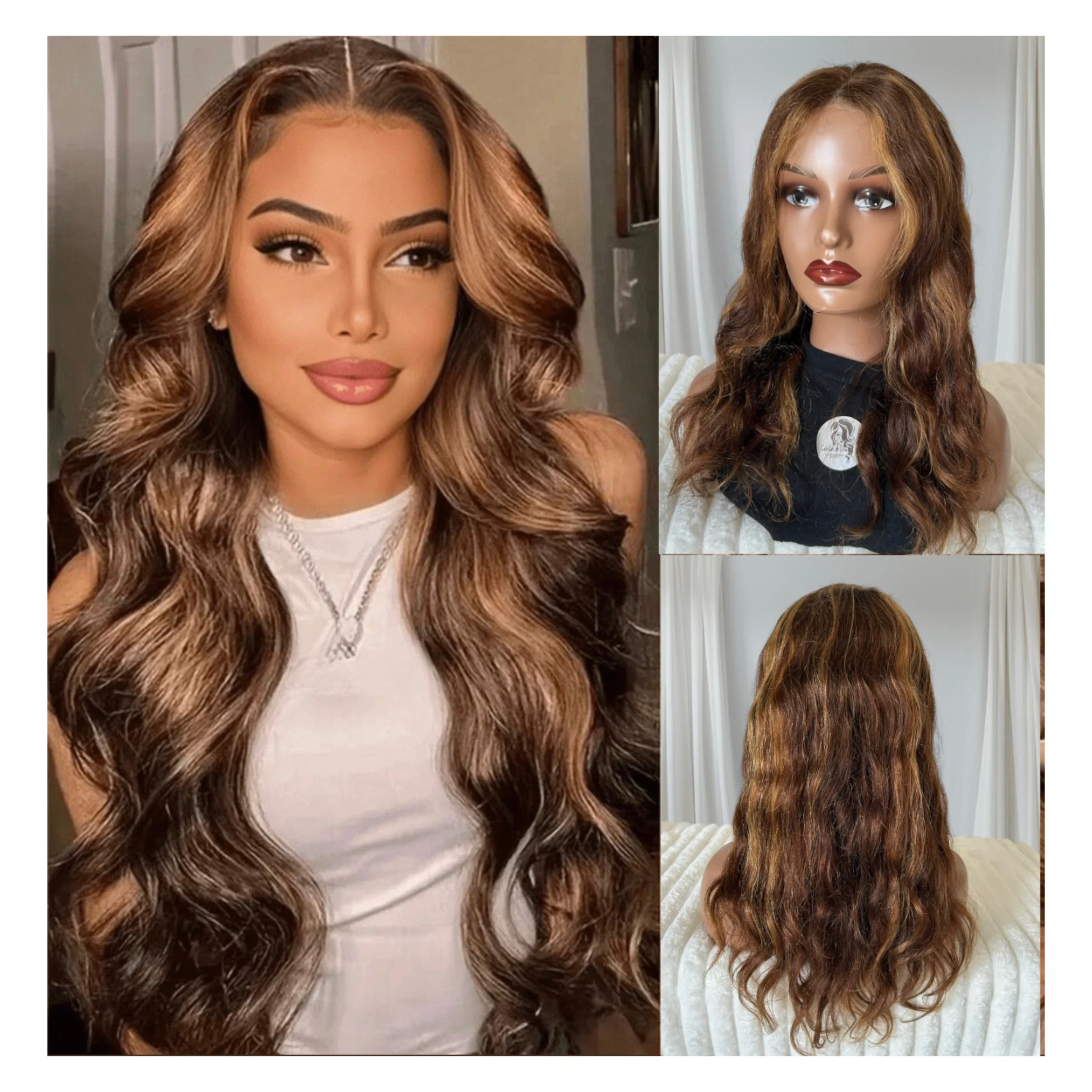 Peluca Cabello Humano 4/27 de 20 pulgadas, frontal lace 4x4 