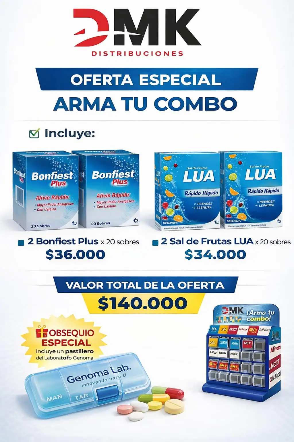 COMBO ARMA TU COMBO BONFIEST LUA * 20 + SAL DE FRUTAS LUA * 20  OBS. PASTILLERO GENOMA
