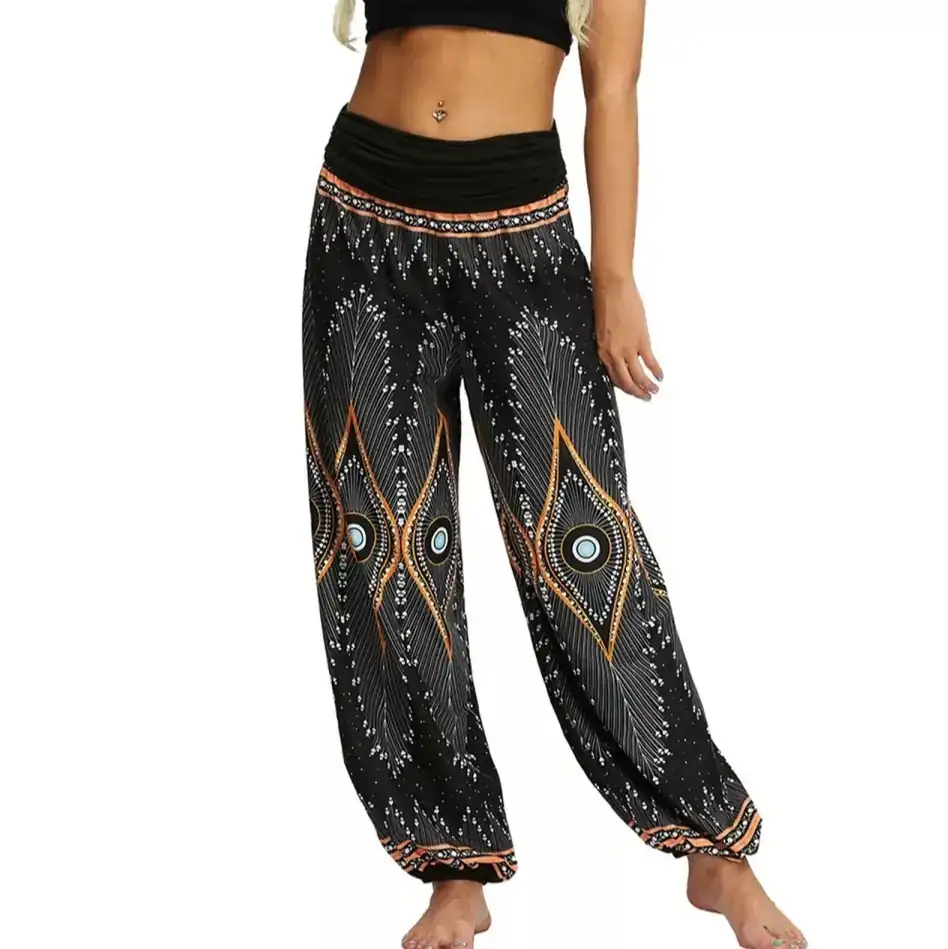 Pantalones Harem negro con naranja