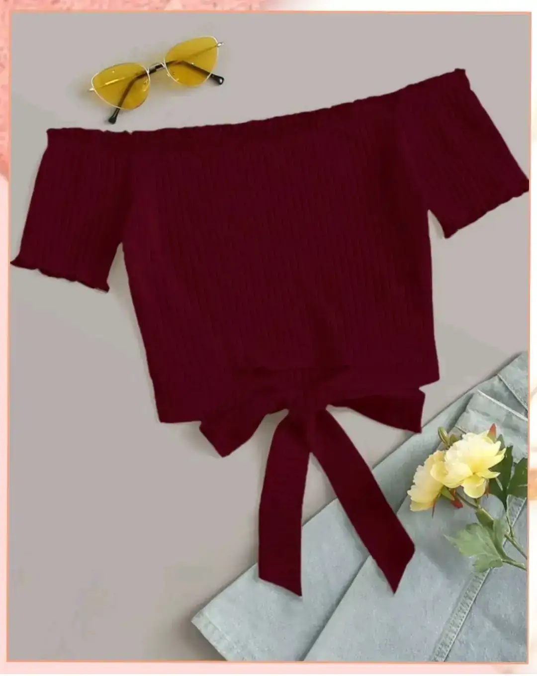 L - Crop Top hombros descubiertos, burdeos.