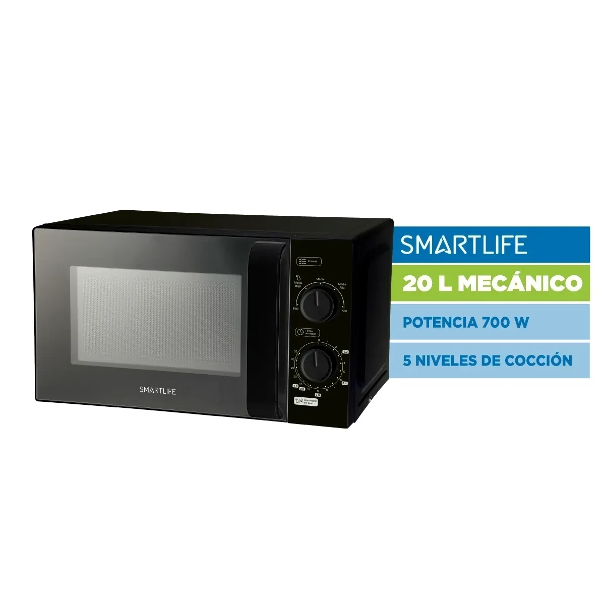 MICROONDAS SMARTLIFE MECÁNICO NEGRO 20L