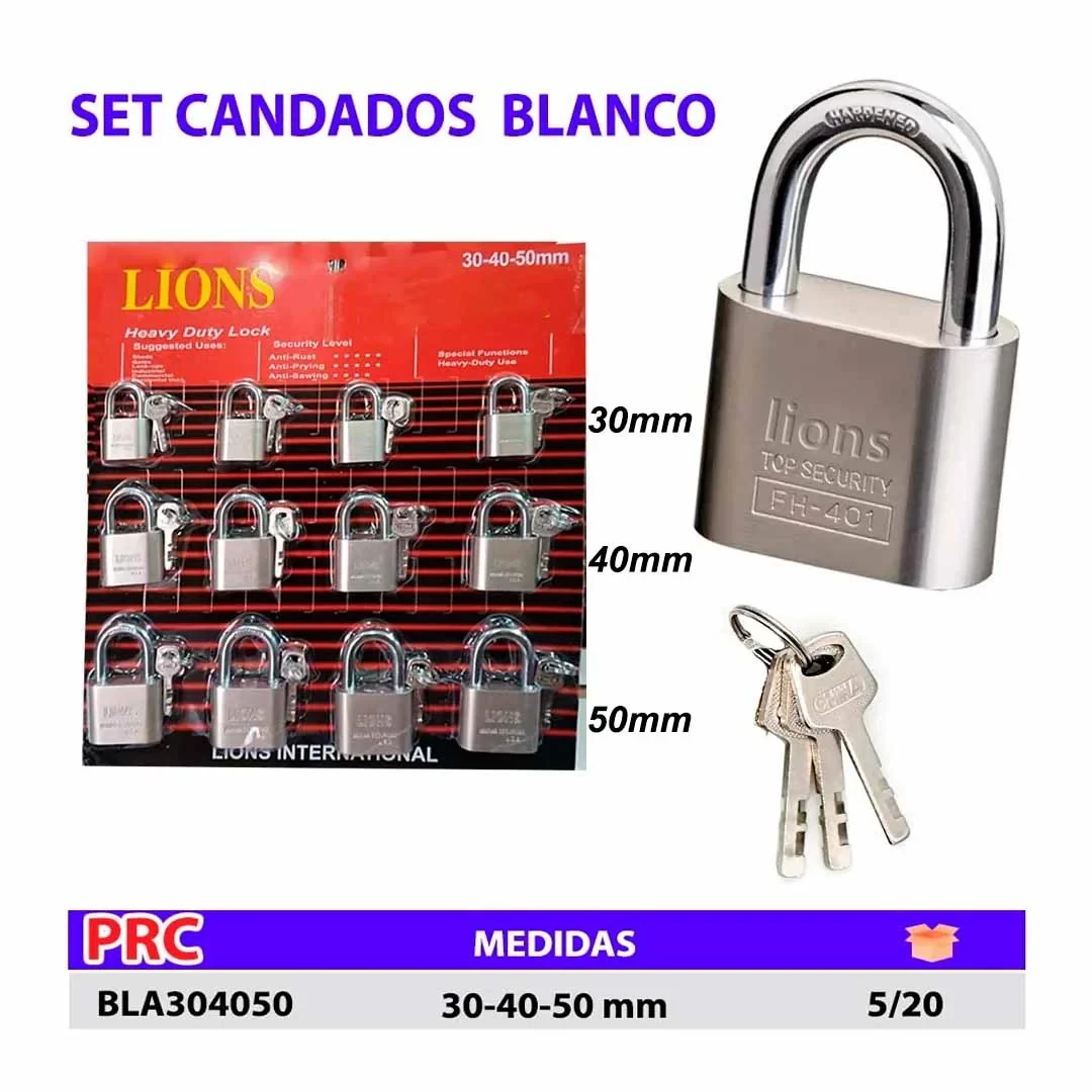 SET CANDADOS ECO 12pz BLANCO 30-40-50 