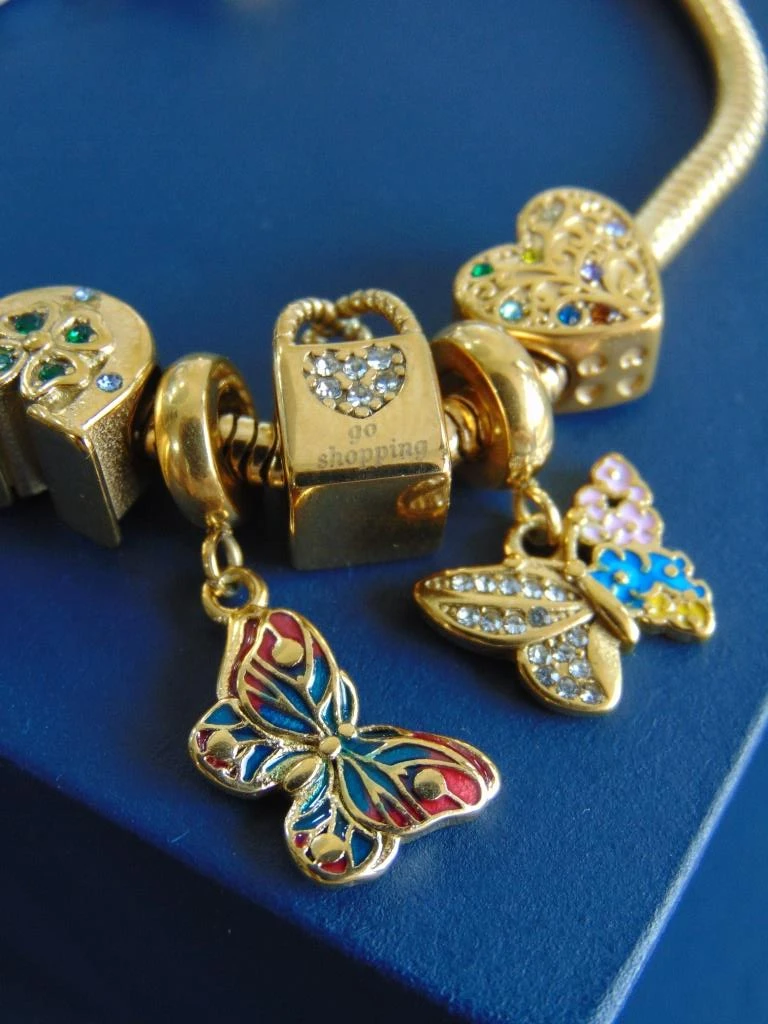 PULSERA ACERO DOR TIPO PANDORA MARIPOSAS 4