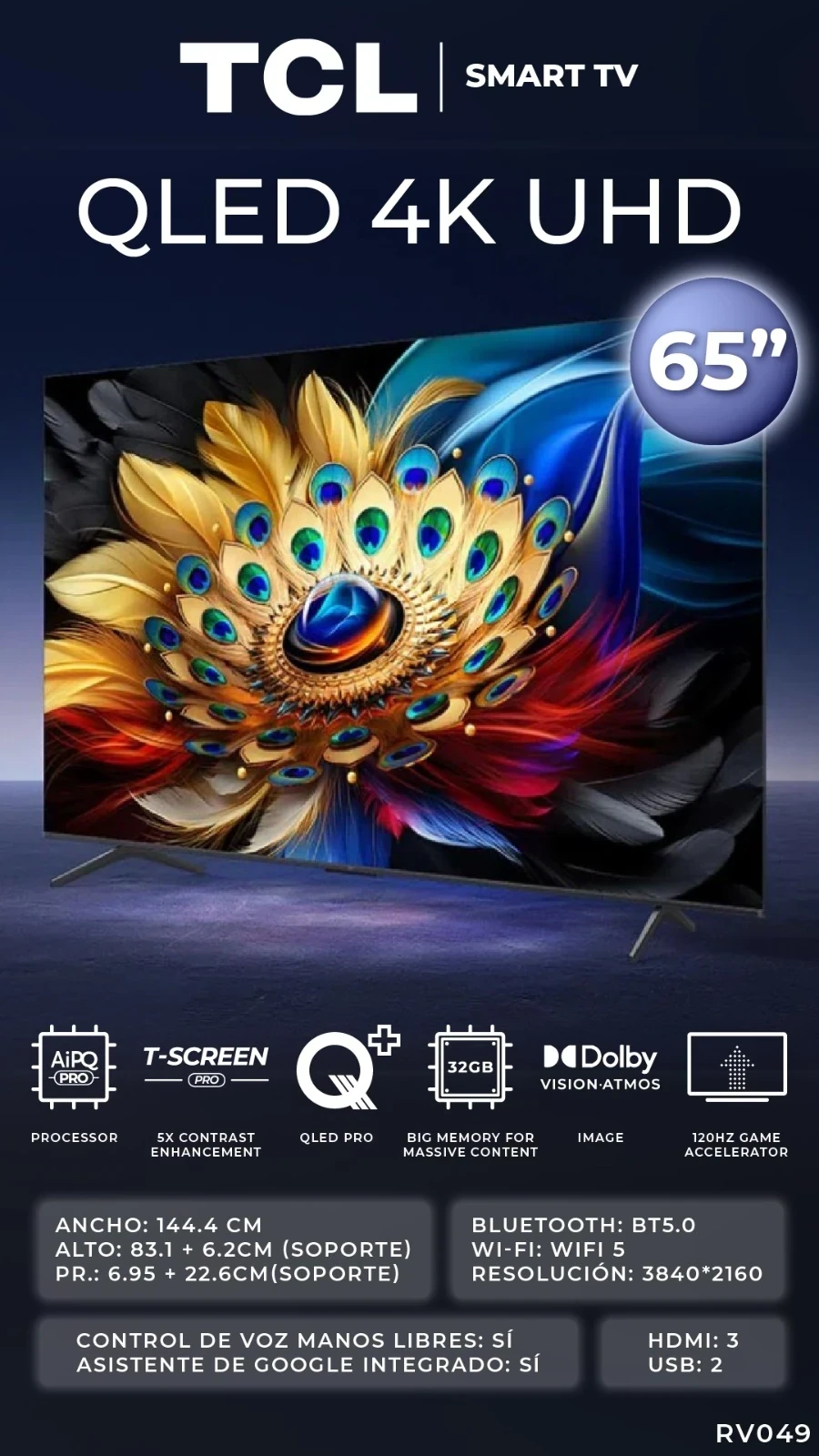 SMART TV TCL 65" QLED UHD 4K 