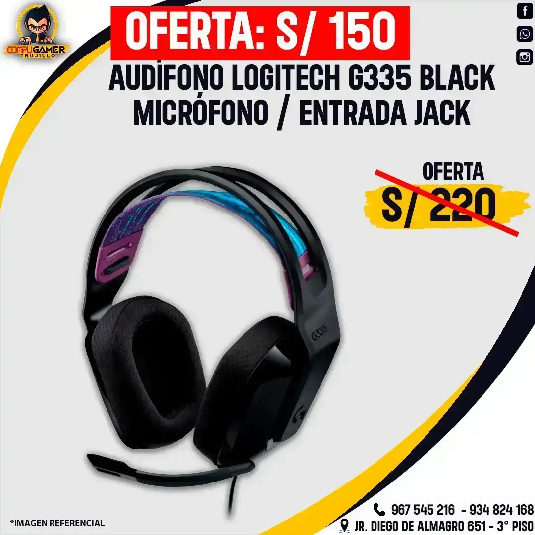 AUDÍFONO GAMER CON MICRÓFONO LOGITECH G335 BLACK
