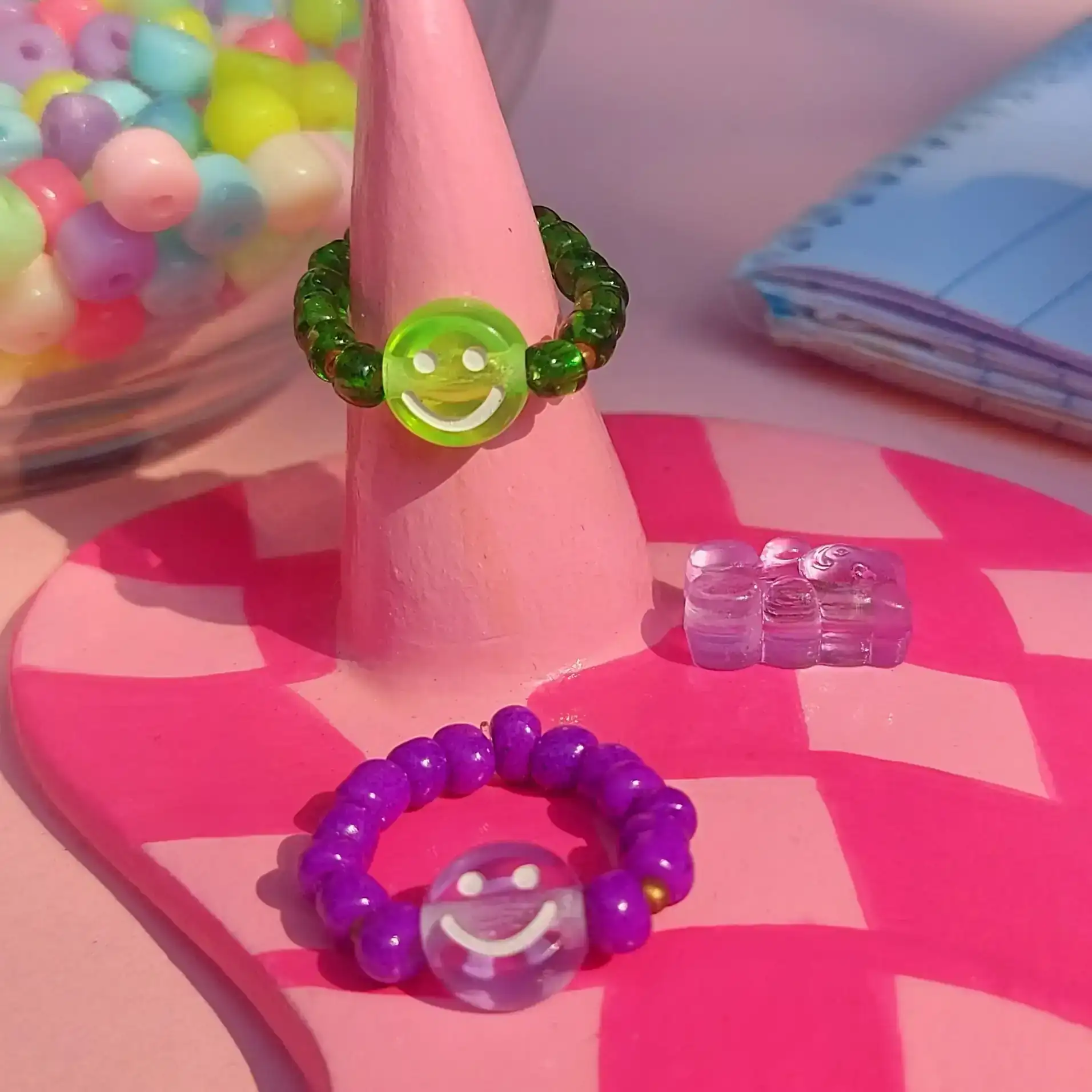 Anillo carita feliz, ojo turco , inicial 