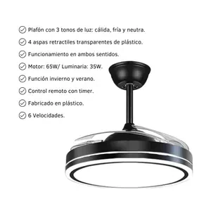 VENTILADOR DE TECHO DINAX 4 ASPAS RETRACTILES BLANCO 4